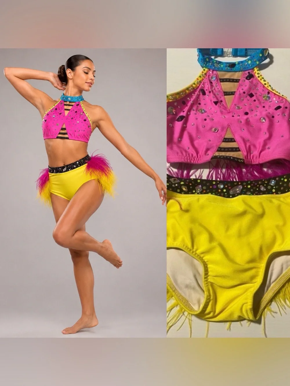 Custom solo dance costume sassy feather contemporary jazz 2 piece LC child/SA